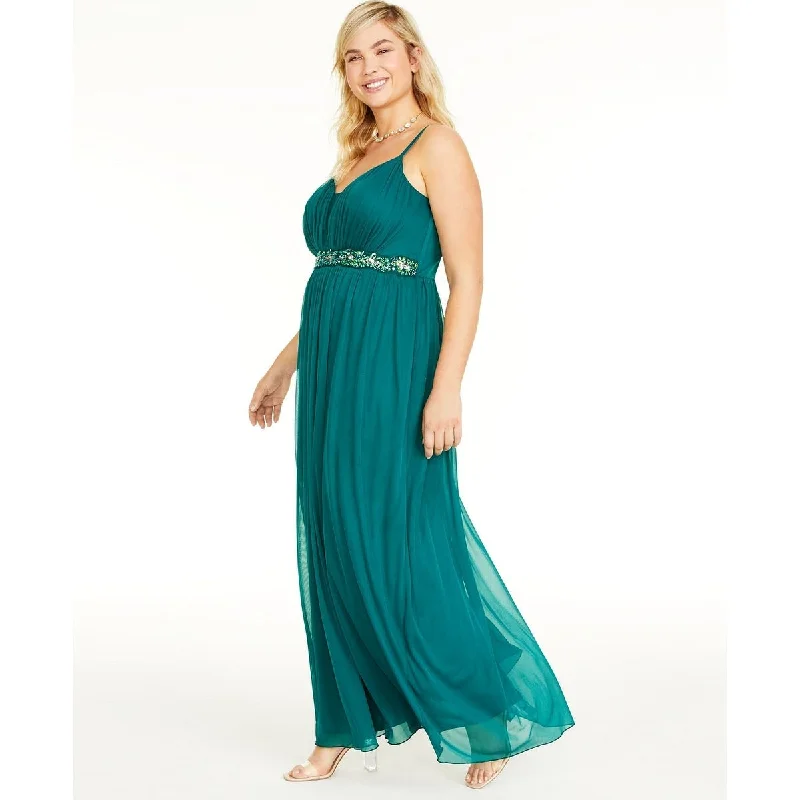 Playful Style Teeze Me Women's Trendy Plus Rhinestone Trim Gown Green Size 22