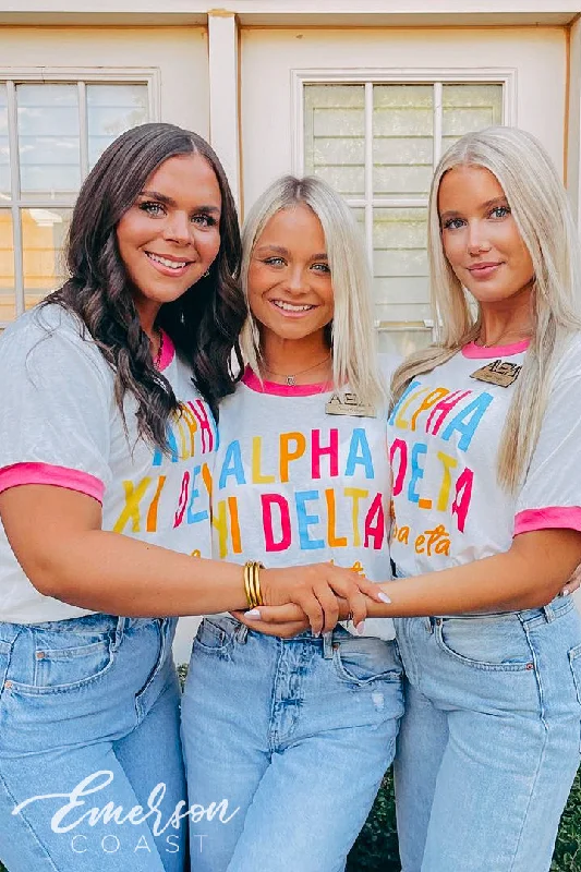 Exquisite Fabrics Alpha Xi Delta Bright Colorblock Ringer