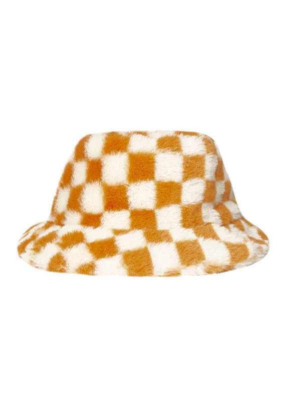 Stunning Fashion Furry Bucket Hat - Toffee Check