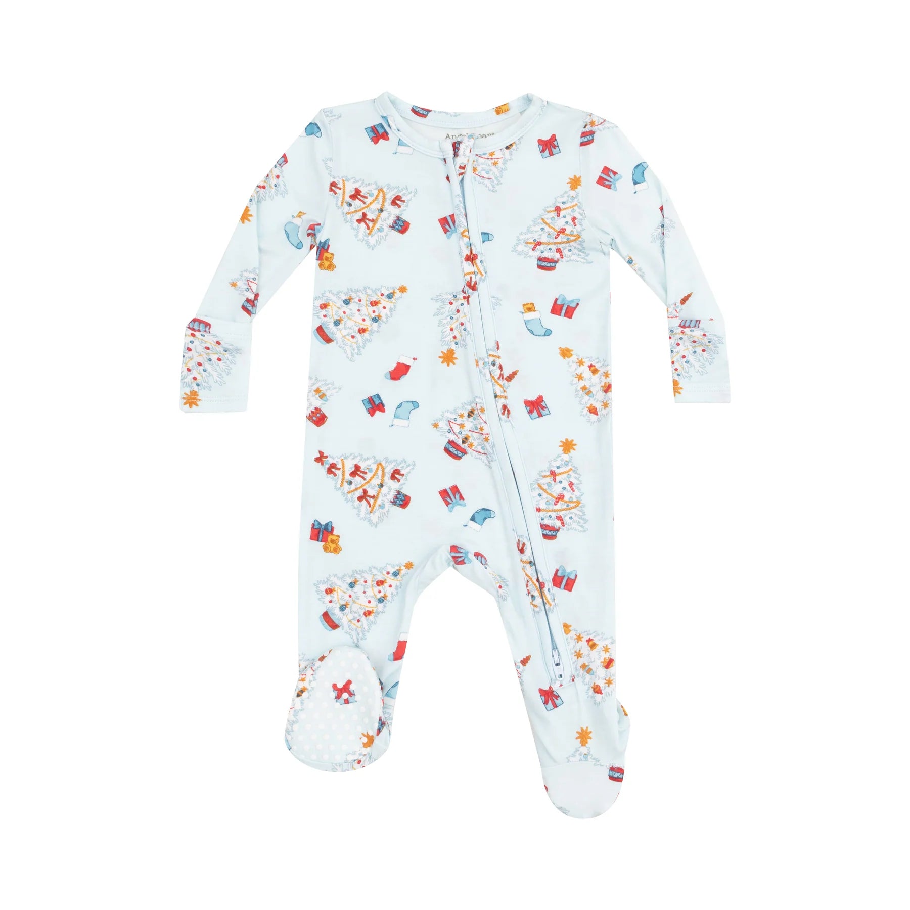 Fashion Design Angel Dear 2 Way Zipper Footie in Blue Vintage Christmas Trees