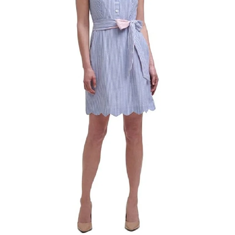 Double-sided Wear Harper Rose Women's Striped Sleeveless Point Collar Short Wear To Work Shirt Dress Blue Size 16