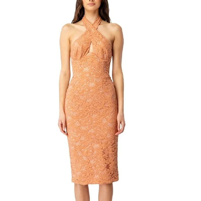 Light And Breathable Bardot Women's Riviera Crossover Halter Neck Cutout Corset Dress Brown Size 4