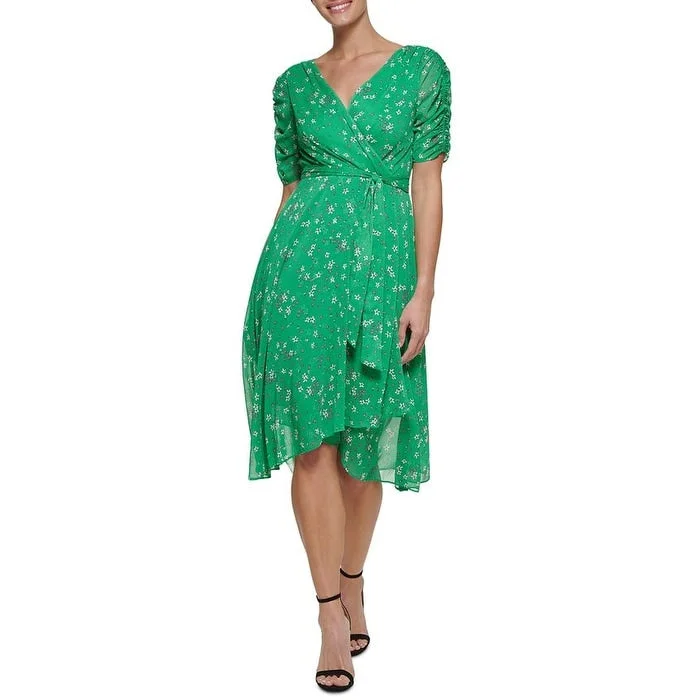 High-quality fabrics DKNY Women's Ruched Sleeve Faux Wrap Dress Green Size 14