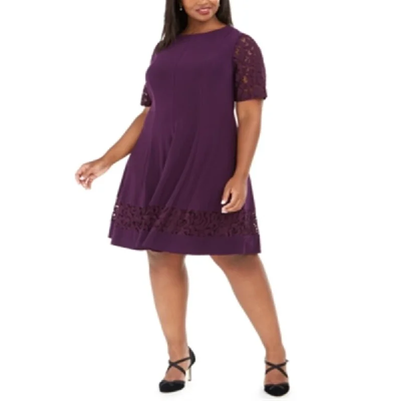Minimal Classic Jessica Howard Women's Short Sleeve Above the Knee Dress Purple Size 18W