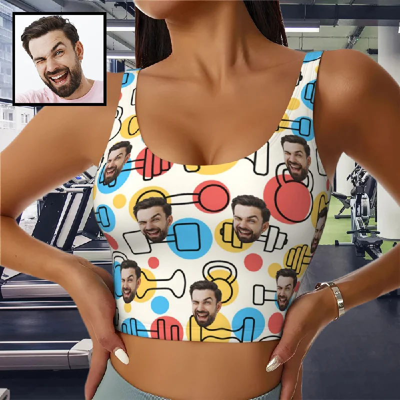 Comfortable Mind Custom Face Colorful Dots Sports Bra Personalized Women's All Over Print Yoga Sports Bra