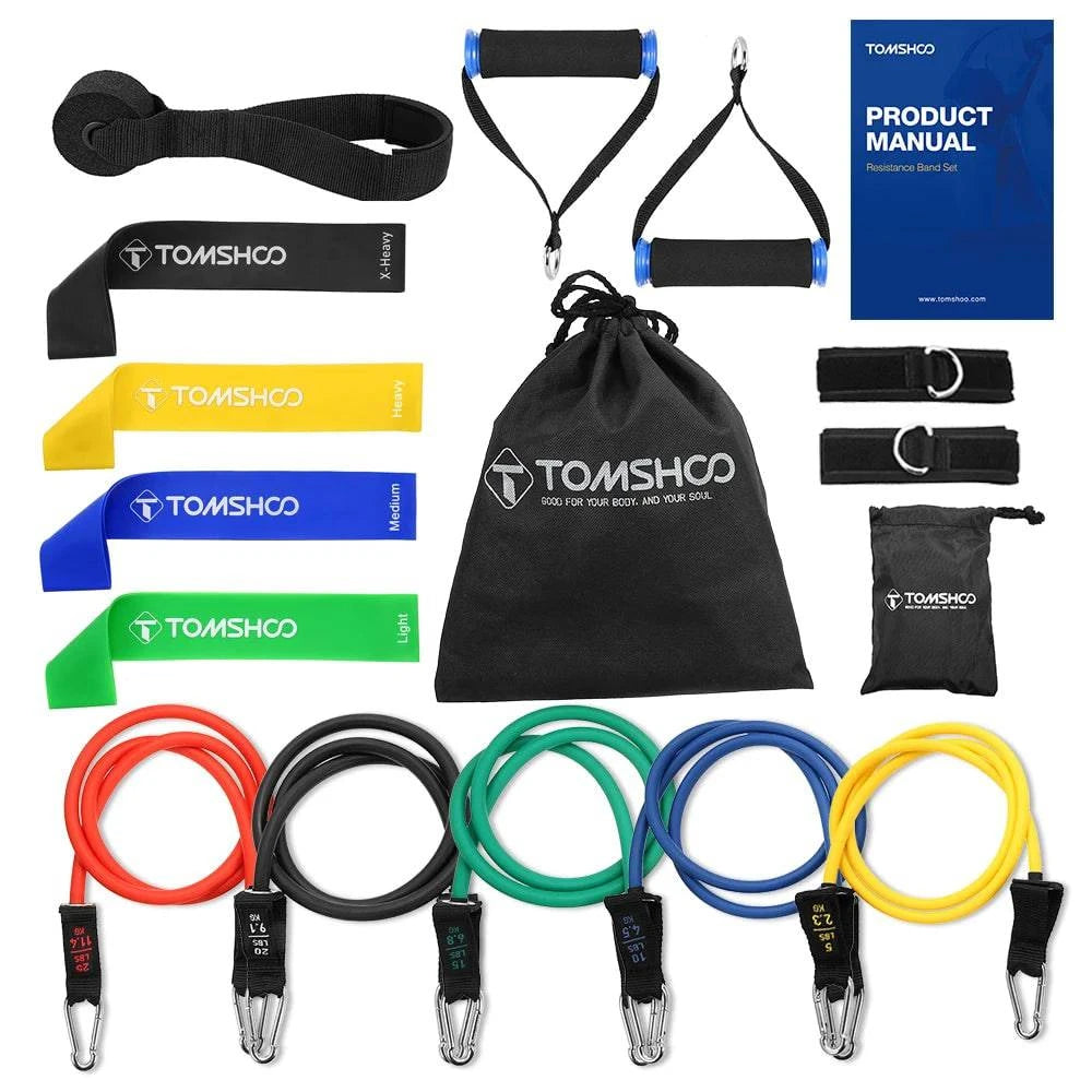 Relaxed And Casual TOMSHOO 1 Set Resistance Bands Set Fitness Rubber Band Yoga Gym Exercise Elastic Loop Band Door Anchor Ankle Straps Set with Bag