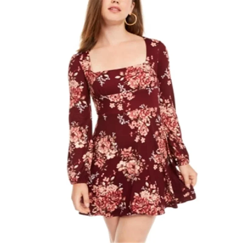 Celebrity Style B. Darlin Womens Floral Square Neck Fit & Flare Dress Red Size 11/12