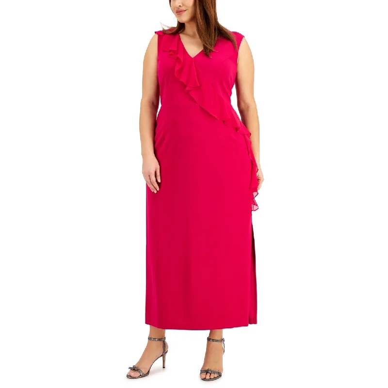 Trends Connected Women's V Neck Ruffle Dress Pink Size 22W