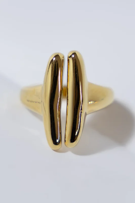 Street Vertical And Horizontal Design GOLD PLATED TWINS RING