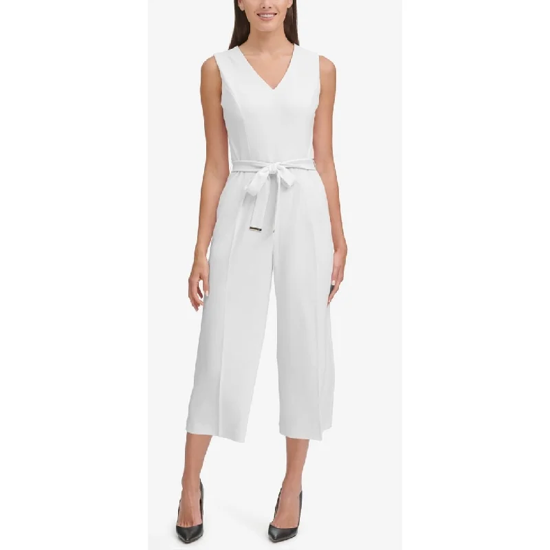 Style Design Tommy Hilfiger Women's Belted Cropped Jumpsuit White Size 14