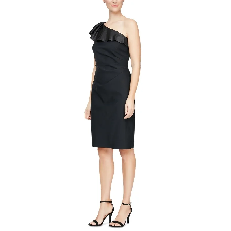 Warm Wear Alex & Eve Women's Ruffled One Shoulder Sheath Dress Black Size 16