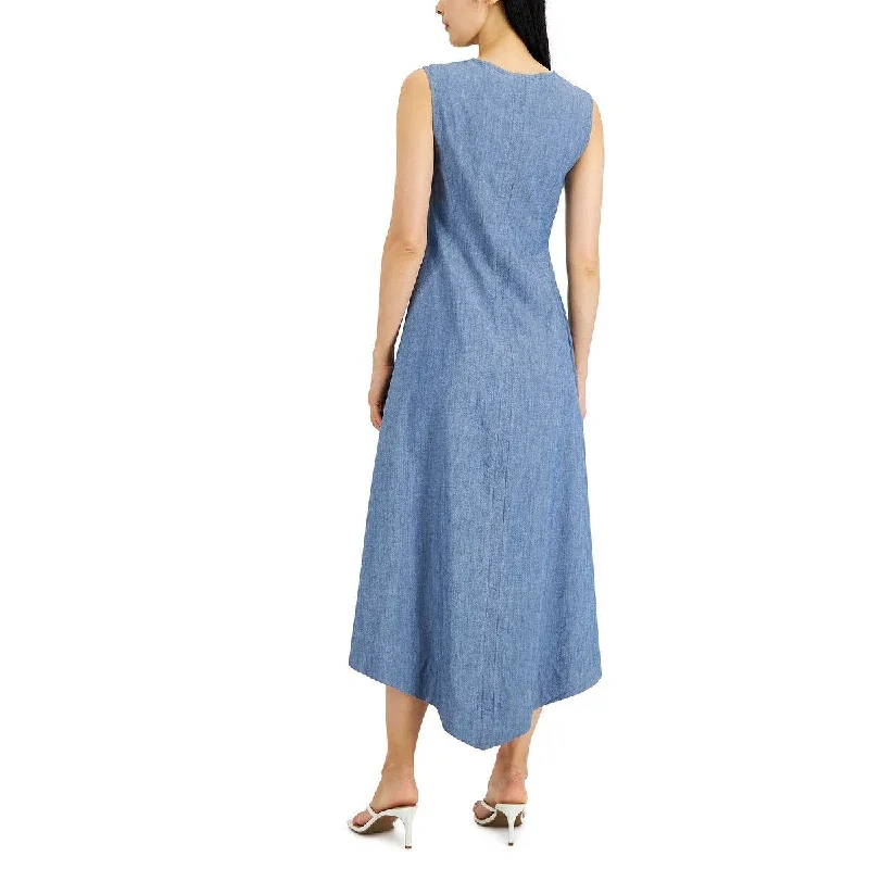 Modern Chic Donna Karan Women's Zip Front Sleeveless Dress Blue Size Medium