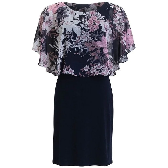 Lazy Home Connected Women's Floral Print Caped Chiffon Dress Pink Size 8