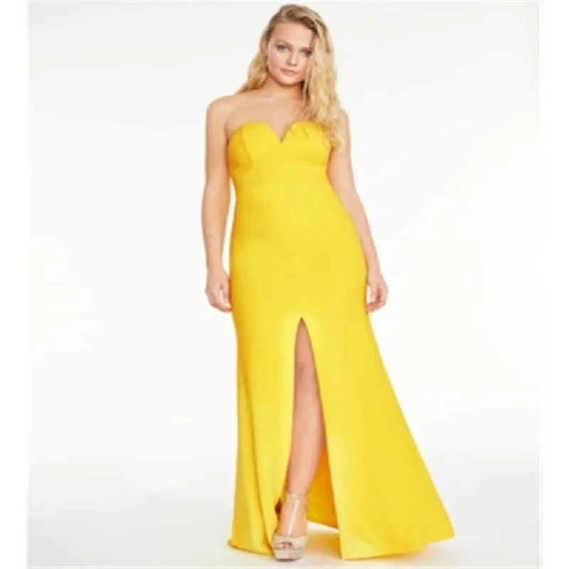 Weekend Wear B Darlin Women's Slitted Sweetheart Neckline Full Length Evening Fit Flare Dress Yellow Size 11-12 - 45242