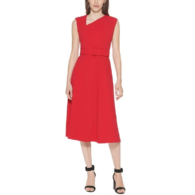 High-end Design Calvin Klein Women's Asymmetrical Neck Dress Red Size 8