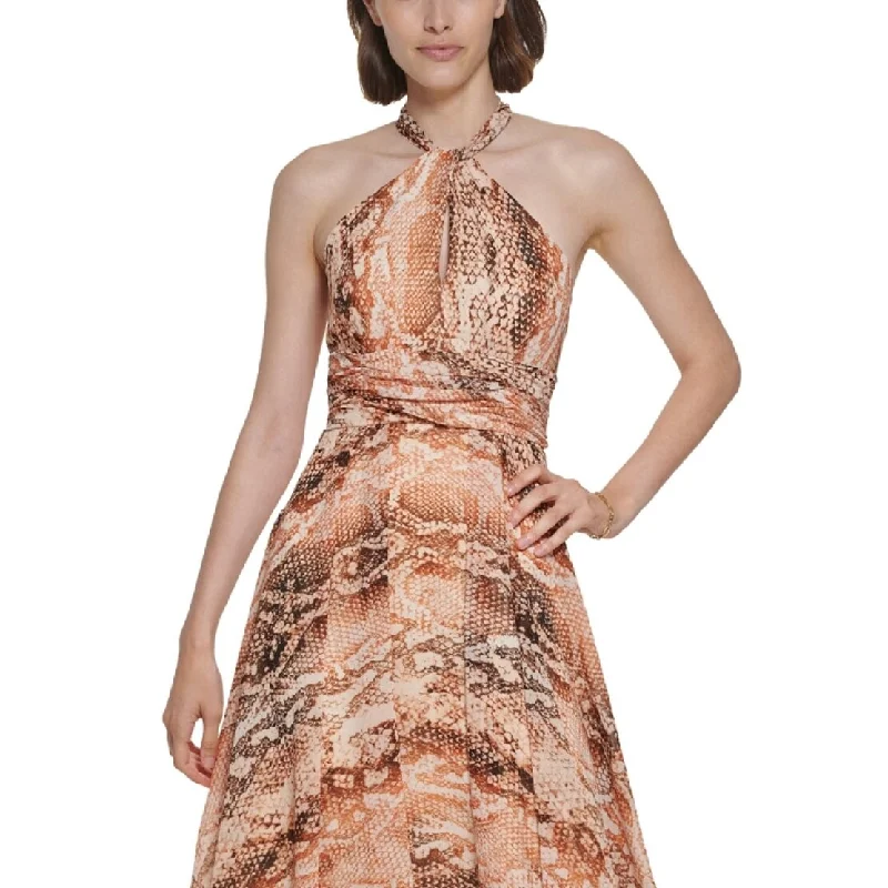 Soft Clothing Calvin Klein Women's Snake Print Halter Gown Brown Size 10