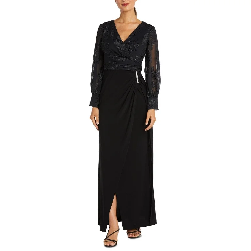 Timeless Comfort Nightway Women's Jacquard Faux Wrap Gown Black Size 8