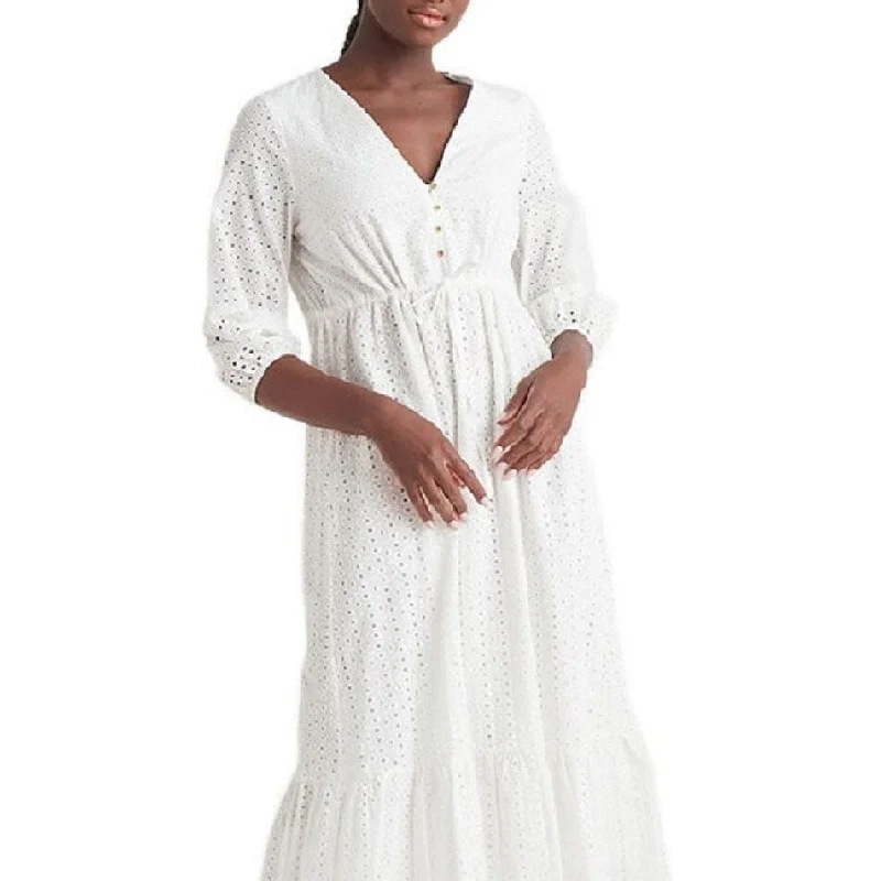 Cool Style Black Tape Women's Buttoned Eyelet Midi Dress White Size X-Large