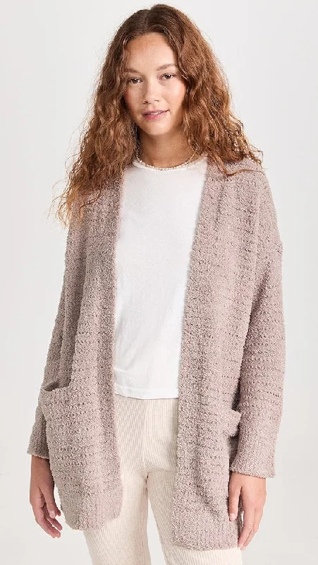 Basic Comfort Barefoot Dreams CozyChic Boucle Welt Pocket Cardigan in Deep Taupe