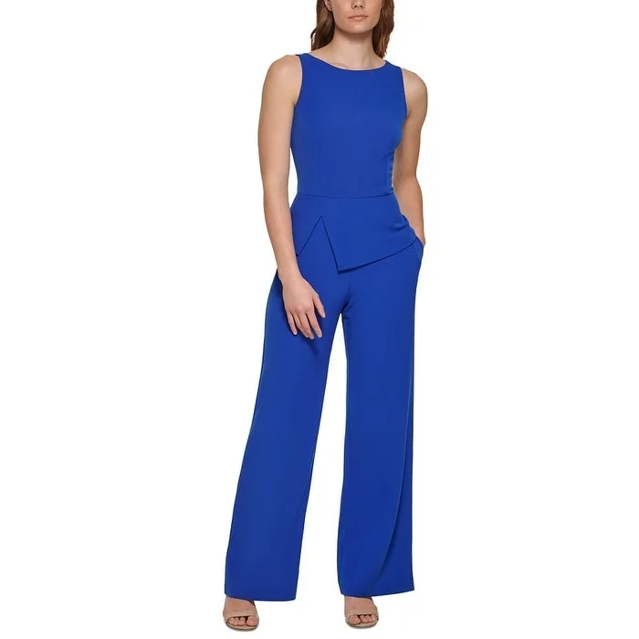 Warm And Comfortable Vince Camuto Women's Bi Stretch Peplum Detail V Back Jumpsuit Blue Size 16