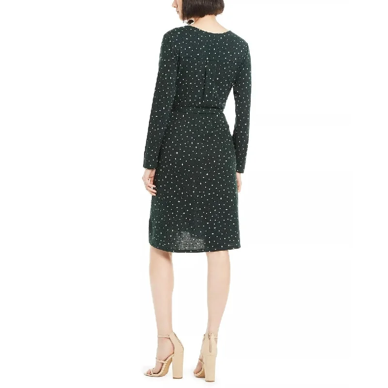 Smart Comfort Monteau Women's Petite Dot Wrap Dress Green Size Petite Large