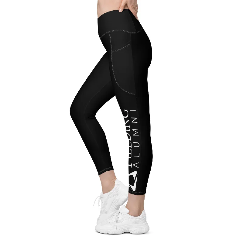 Casual And Comfortable Recycled Crossover Leggings with Pockets - Black | Alumni Logo