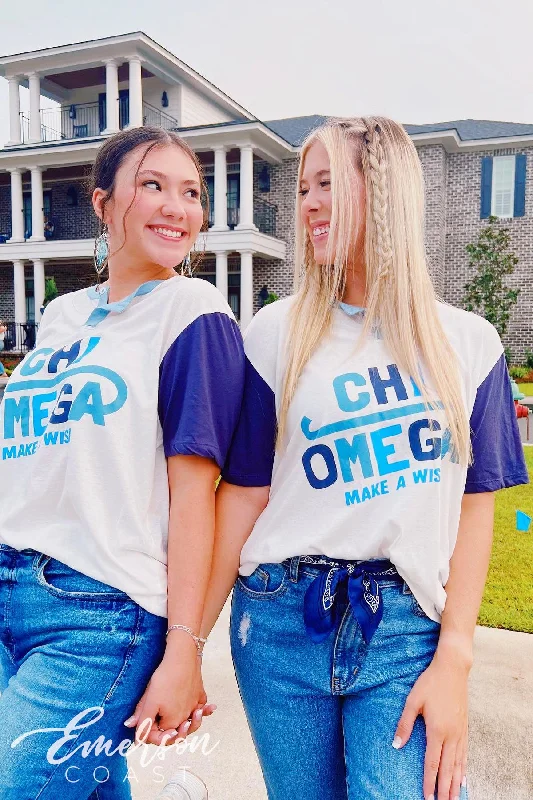 New Products Chi Omega Philanthropy Make A Wish Colorblock Henley Tee