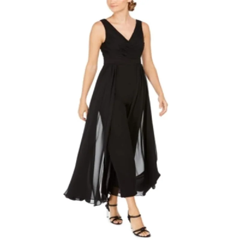 Casual Wear Calvin Klein Women's Jumpsuit Chiffon Cape V-Neck Black Size 6