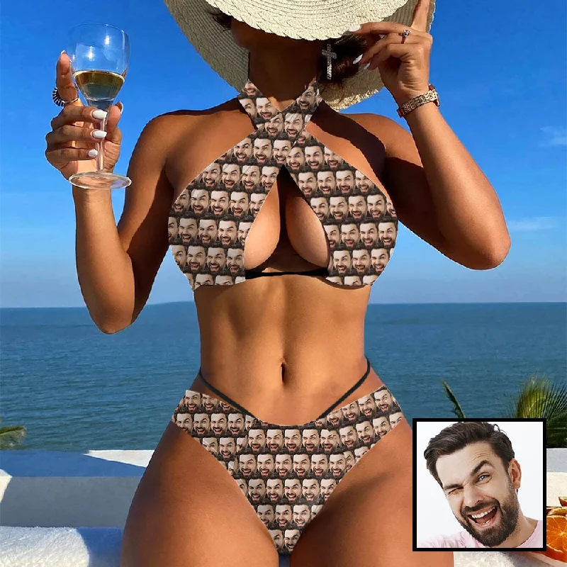 Playful Style Custom Seamless Face Bikini Personalized Women's Crossover Halterneck Bikini Set Swimsuit Bathing Suit Playful Style Custom Seamless Face Bikini Personalized Women's Crossover Halterneck Bikini Set Swimsuit Bathing Suit