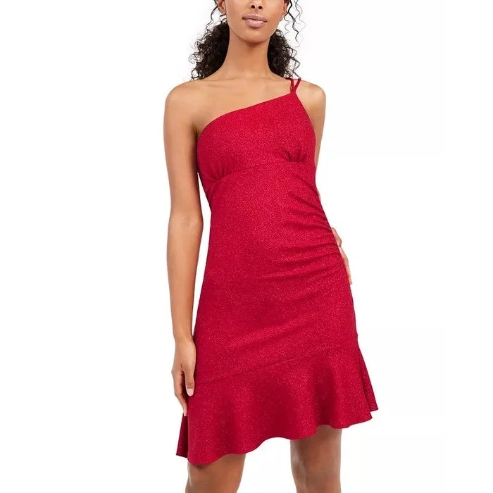 Street Casual Style Bebe Women's One-Shoulder Glitter Scuba Dress Red Size Xxs
