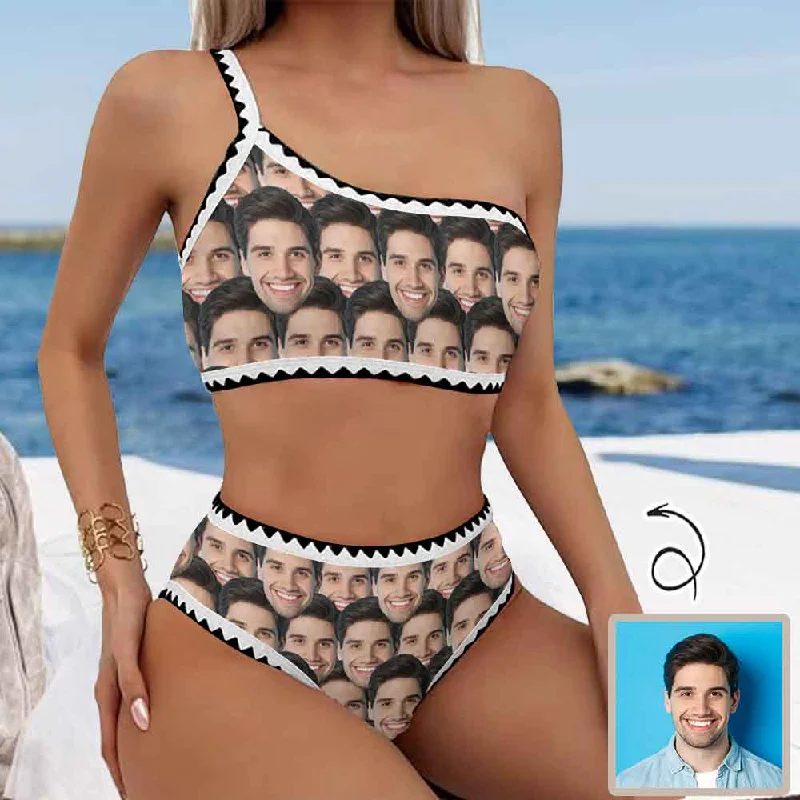 Cozy Dress Custom Face Seamless Bikini Set Personalized One Shoulder Spaghetti Strap Two Piece Swimsuits