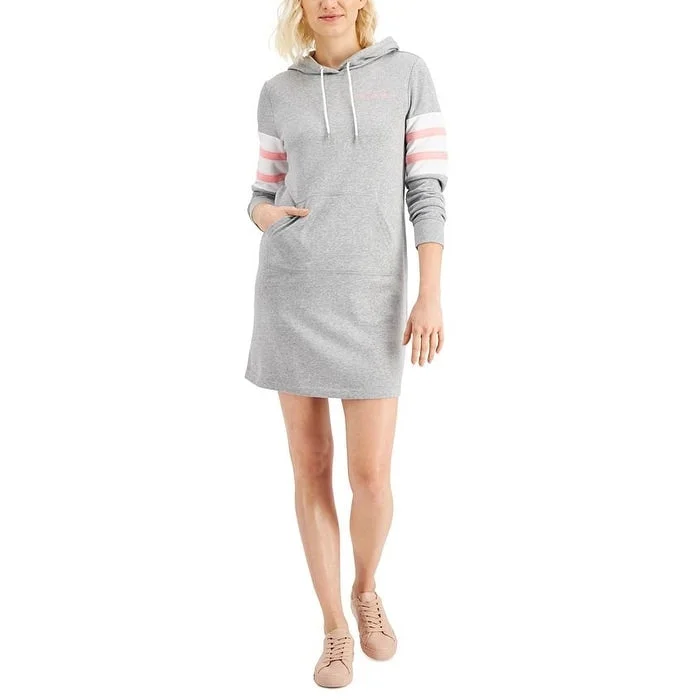 Fashion Touch Tommy Hilfiger Women's Striped Sleeve Hooded Dress Gray Size Small