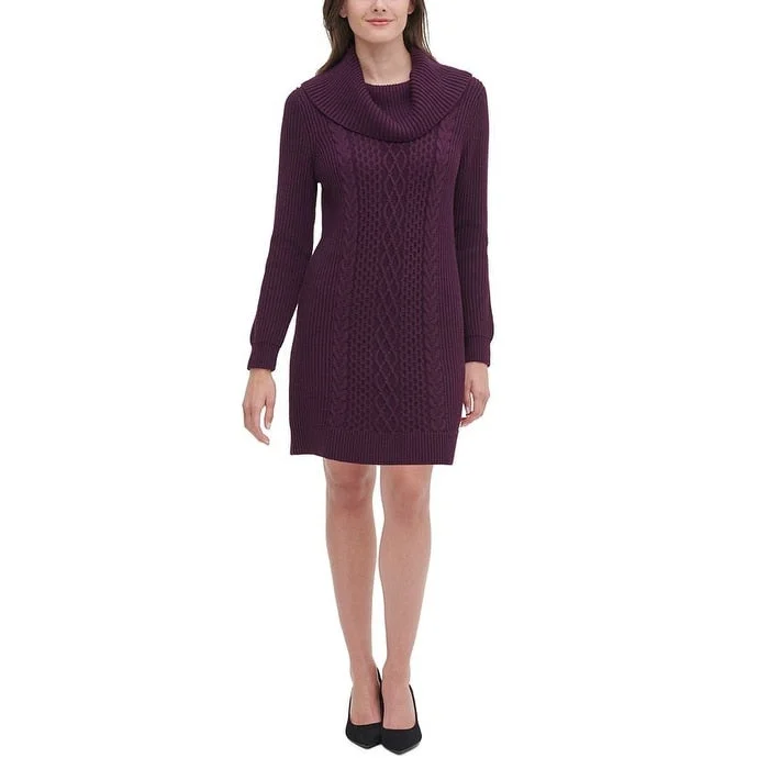 Fashion Elements Tommy Hilfiger Women's Casual Aubergine Long Sleeve Cowl Neck Sweater Dress Purple Size S