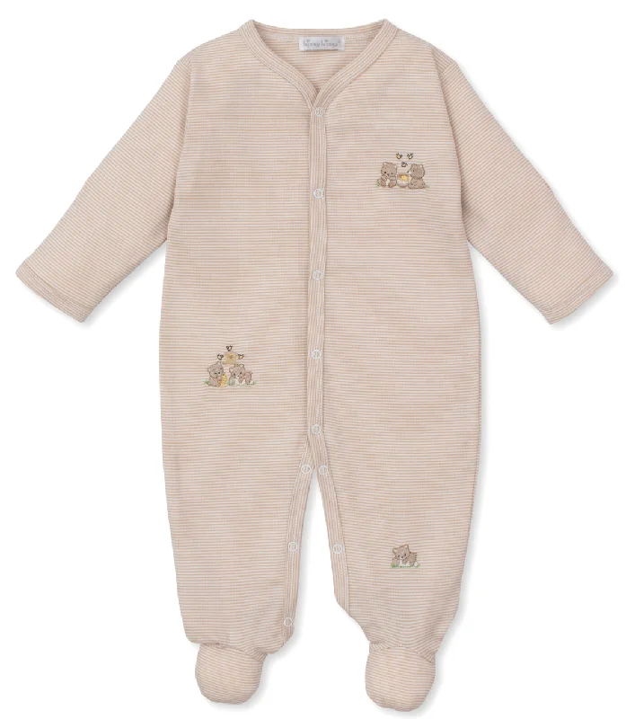 Luxe Comfort Kissy Kissy Snap Footie in Honey Bear Club Stripe