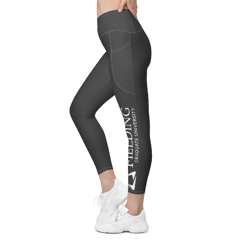 Fresh And Elegant Recycled Crossover Leggings with Pockets - Dark Grey | Fielding Logo
