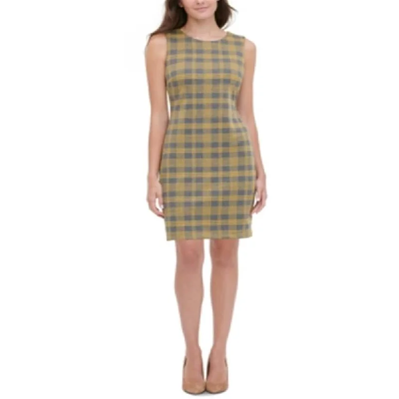 European And American Style Tommy Hilfiger Women's Knit Plaid Sheath Dress Gray Size 10