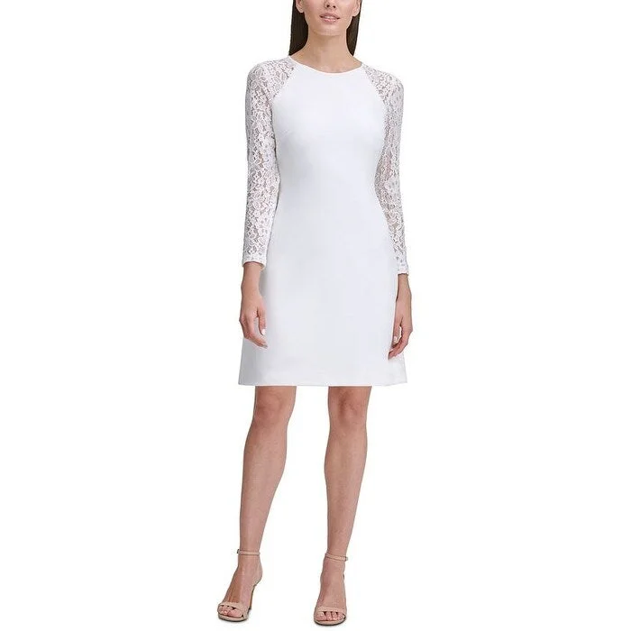 Fashion Must-have Tommy Hilfiger Women's Long Sleeve Above the Knee Shift Dress White Size 10