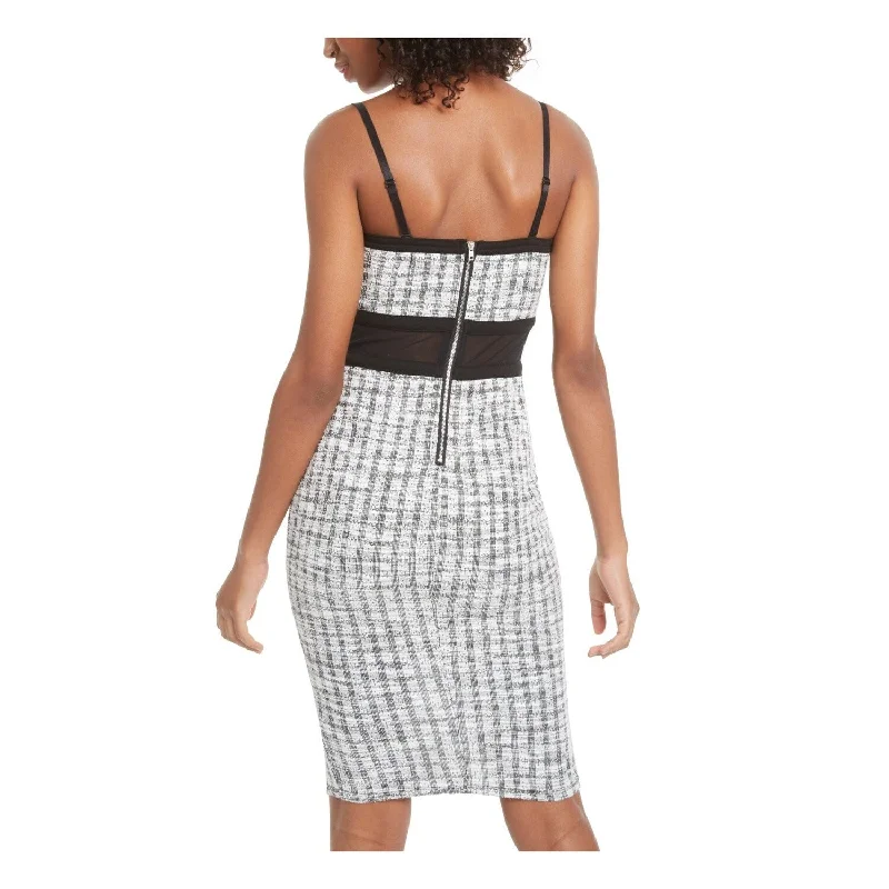 Comfortable Fashion Material Girl Women's Illusion Plaid Spaghetti Strap Square Neck Cocktail Dress White Size Small