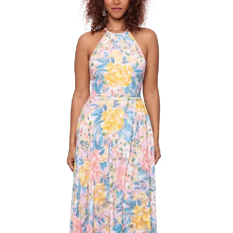 Unique Fashion Betsy & Adam Women's Halter Burnout Print Gown Pink Size 4