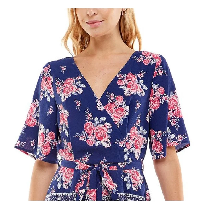 Elegant And Lazy Trixxi Junior's Printed Flutter Sleeve Romper Blue Size X-Small