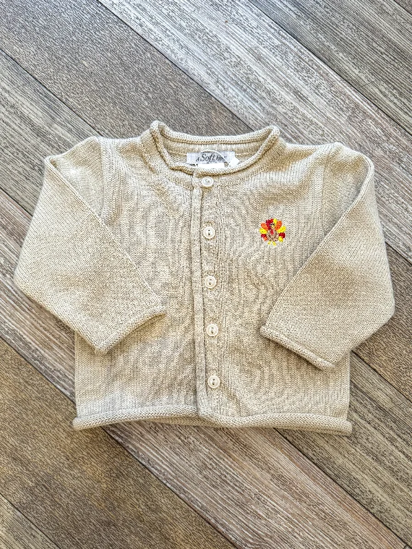 Floral Prints A Soft Idea Little Turkey Baby Cardigan in Oatmeal