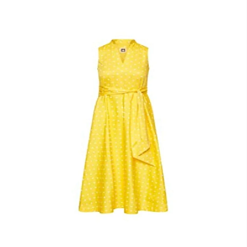 Fashion Classic Anne Klein Women's Cotton Midi Dress With Attached Sash Yellow Size 0