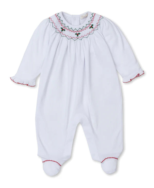 Personalized Design Kissy Kissy Bishop Collar Footie with Holly in White/Red