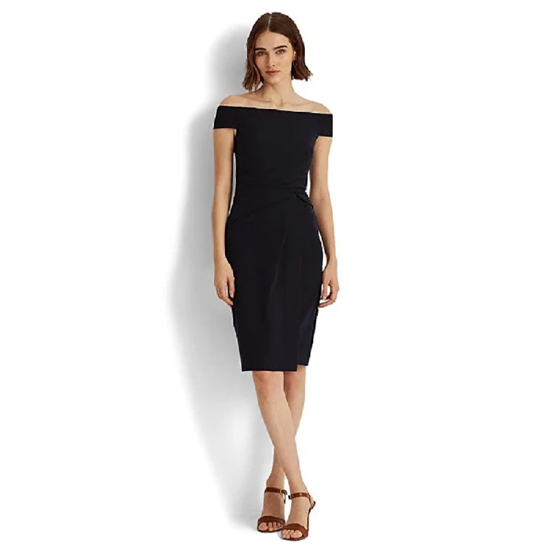 Romantic And Fresh Ralph Lauren Women's Crepe Off The Shoulder Dress Blue Size 18