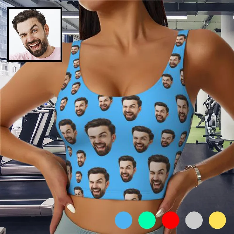 Personal Design Custom Husband Face Five Colors Sports Bra Personalized Women's All Over Print Yoga Sports Bra
