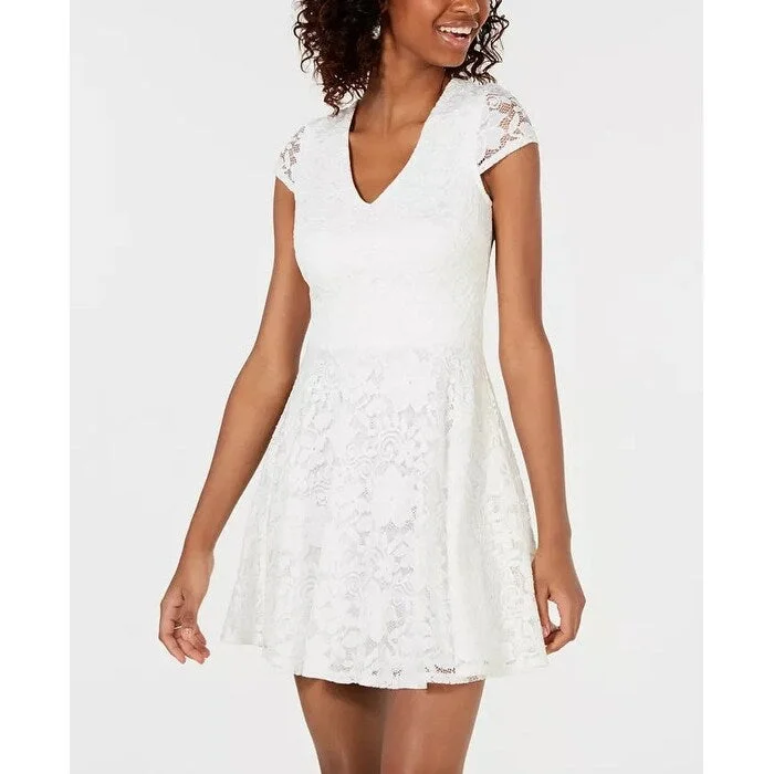 Breathable Design B Darlin Junior's Lace Tie Back Fit & Flare Dress White Size 3/4