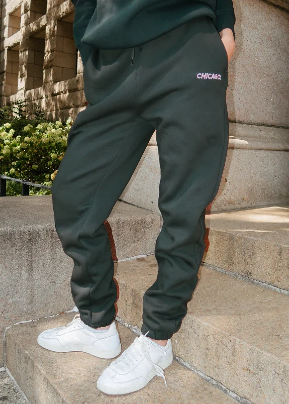Simple Design Chicago. Embroidered Jogger - Pine & Pink