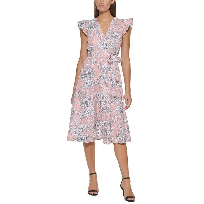 Easy Style Tommy Hilfiger Women's Flutter Sleeve Midi Dress Pink Size 12