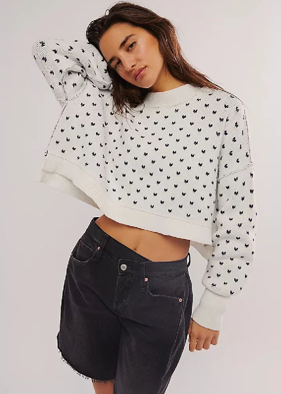 Noble And Elegant Pattern Easy Street Crop Pullover - White Navy Combo