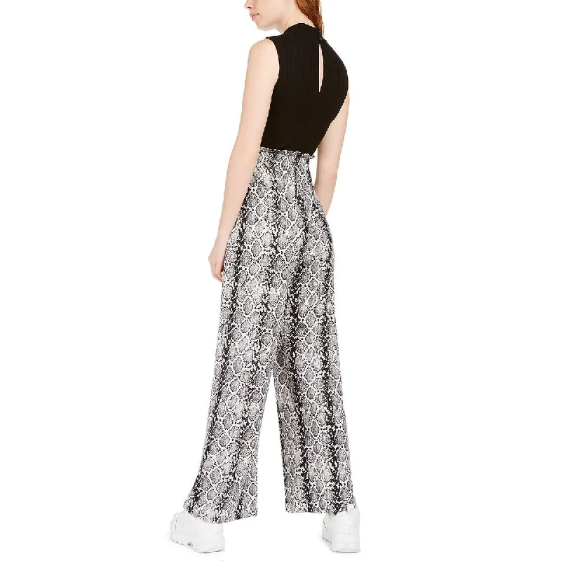 Comfortable And Simple Ultra Flirt Women's Belted Striped 3/4 Sleeve V Neck Wide Leg Jumpsuit Black Size Xx-Small